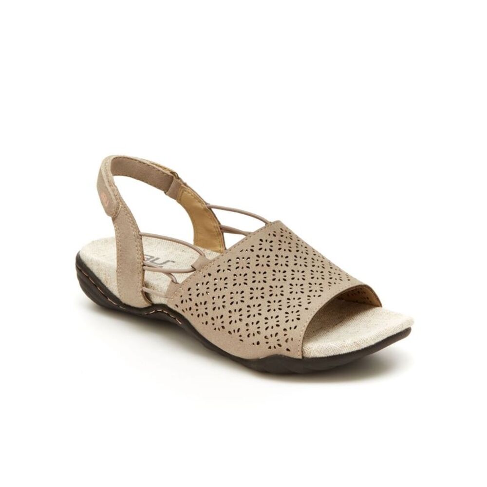 JEAN SHOP Womens Beige Perforated Cushioned Pixie Vegan Round Toe Sandals 9.5 M